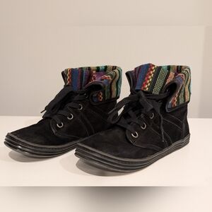 BLOWFISH MALIBU Black & Colorful Print Tribal Fold Over Boho Boots